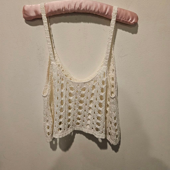 Women's Cotton Candy White Crochet Knit CroppedTank Top M/L - Picture 5 of 8